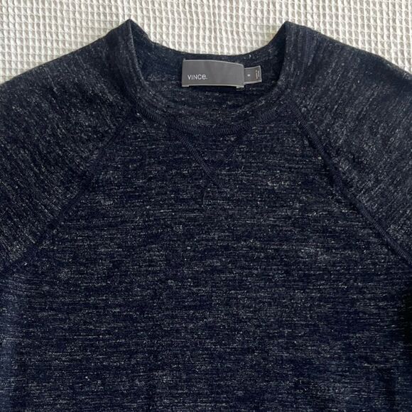 Vince Women’s Wool Linen Blend Navy Blue Crewneck Cozy Sweater size Small - Picture 6 of 11